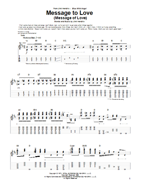 Message To Love Message Of Love Guitar Tab Zzounds