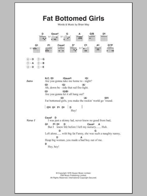 Fat Bottomed Girls Guitar Chordslyrics Zzounds 6932