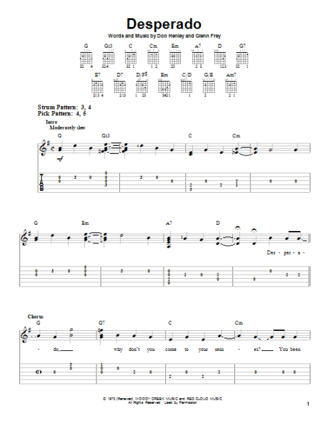 DESPERADO CHORDS (ver 5) by Eagles @ Ultimate-Guitar.Com