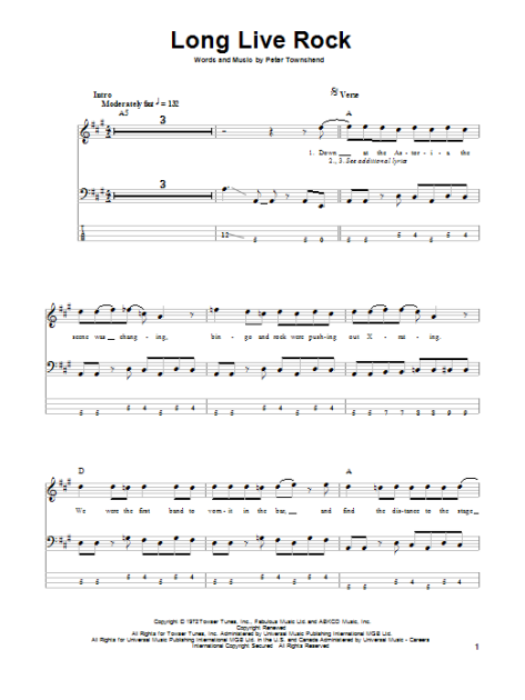 Long Live Rock - Bass Tab