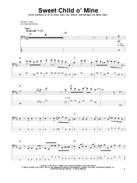 Sweet Child O' Mine - Bass Tab | zZounds