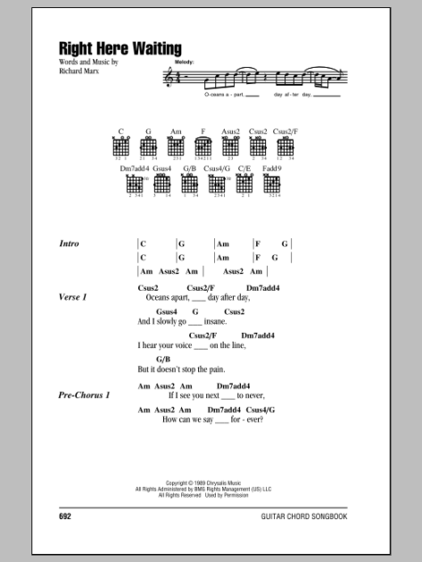 Right Here Waiting - Guitar Chords/Lyrics | zZounds