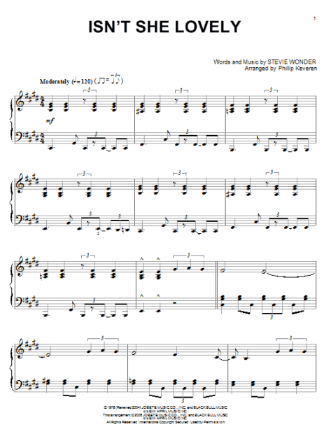 Isn't She Lovely  Sheet music, Isnt she lovely, Blues piano