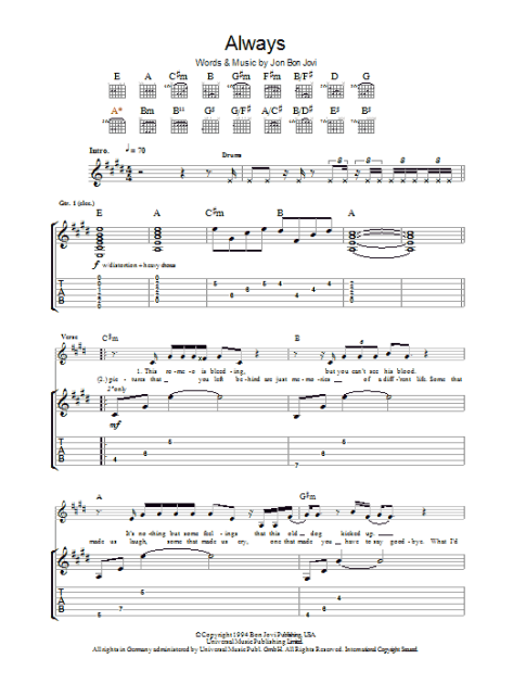 Bon Jovi – Raise Your Hands – BluEsMannus Guitar Tabs