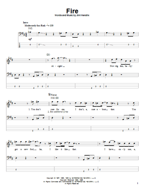 Download and Print Fire Lake sheet music for bass (tablature