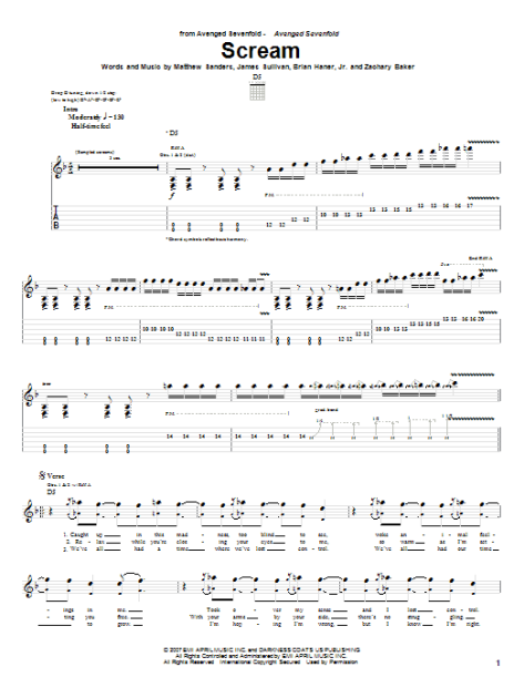 Scream - Guitar TAB | zZounds