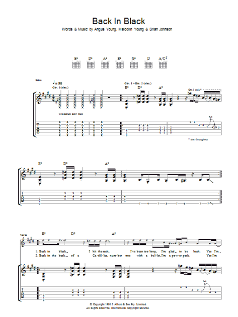 Back In Black Guitar Tab Zzounds 