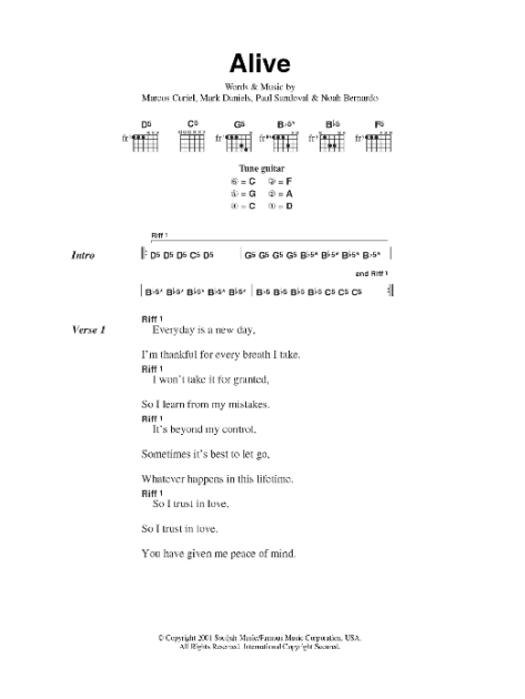 Alive - Guitar Chords/Lyrics | ZZounds