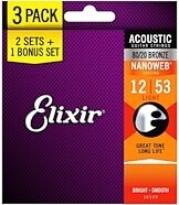 Elixir NanoWeb 80/20 Bronze Acoustic Guitar Strings (3-Pack)