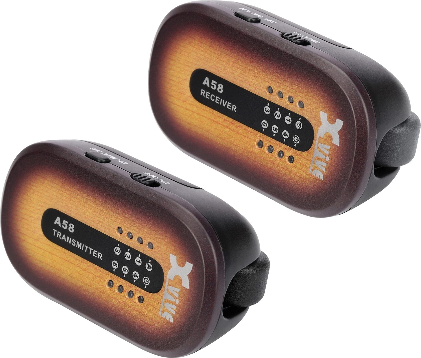Xvive A58 Digital 5.8 GHz Wireless Guitar System, Sunburst, Action Position Back