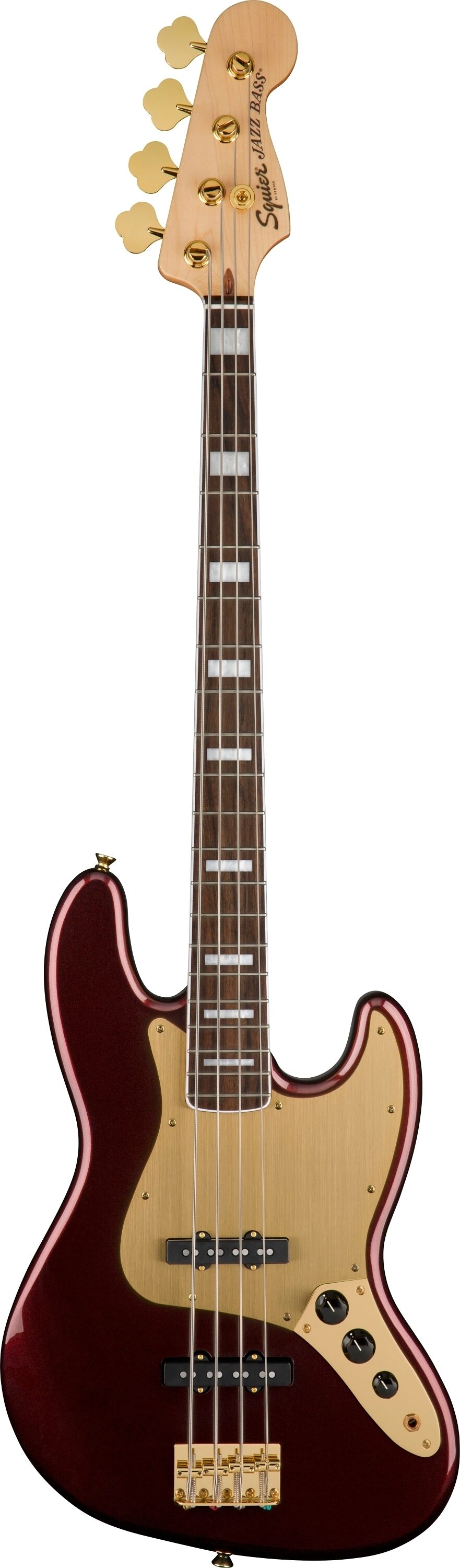Squier 40th Anniversary Jazz Gold Edition Electric Bass, with Laurel Fingerboard, Action Position Front