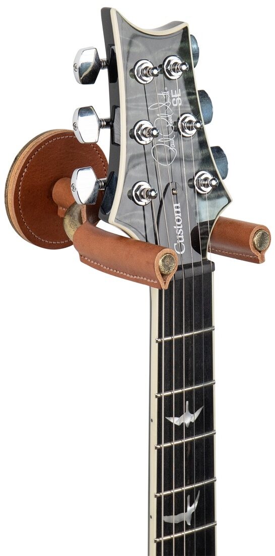 Levy's Brass Forged Guitar Hanger, Tan Leather, view