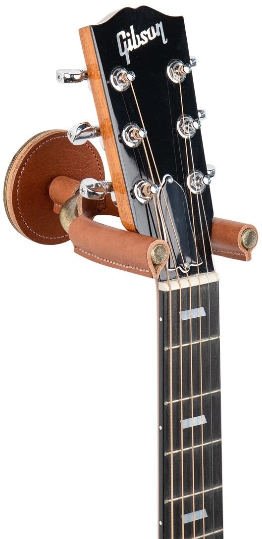 Levy's Brass Forged Guitar Hanger, Tan Leather, view