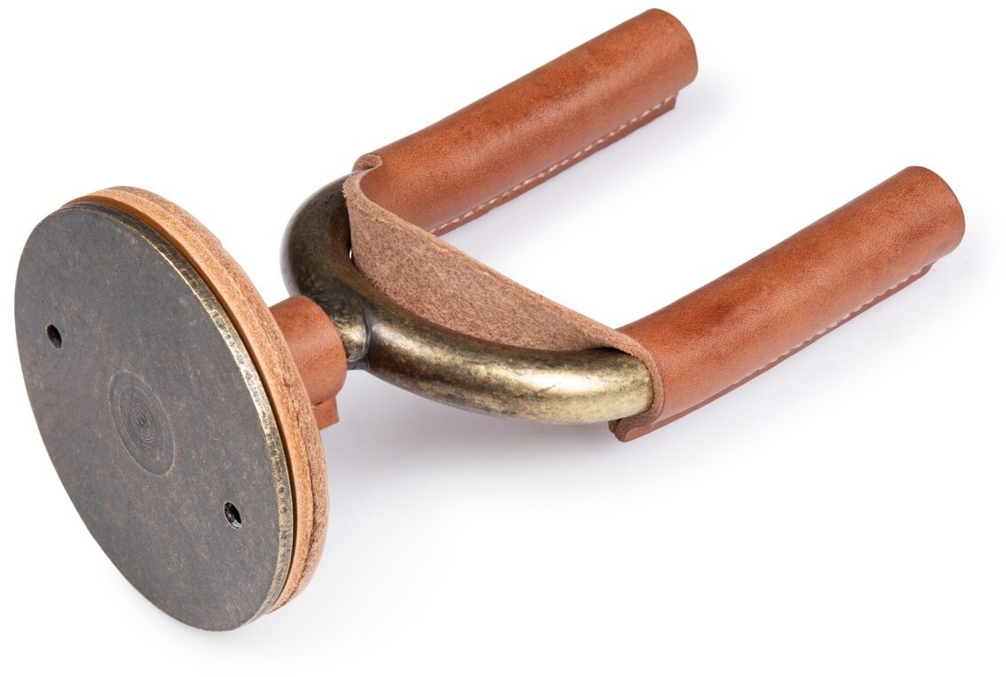 Levy's Brass Forged Guitar Hanger, Tan Leather, view