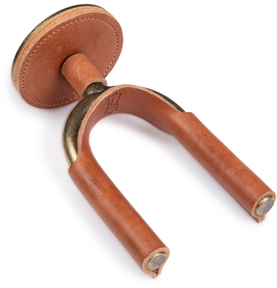 Levy's Brass Forged Guitar Hanger, Tan Leather, view