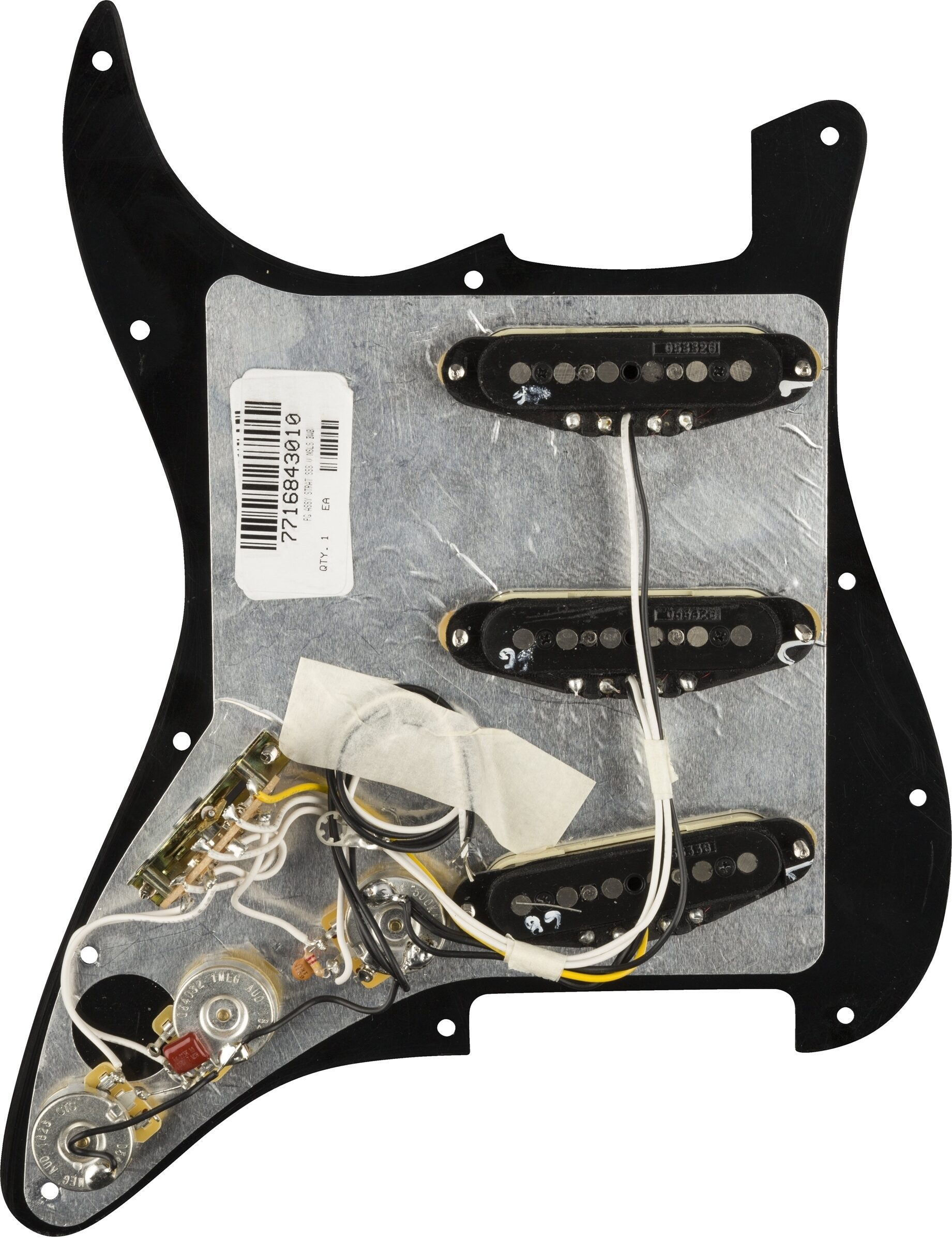 Fender Stratocaster Vintage Noiseless Pre-wired Pickguard, Black, Action Position Back