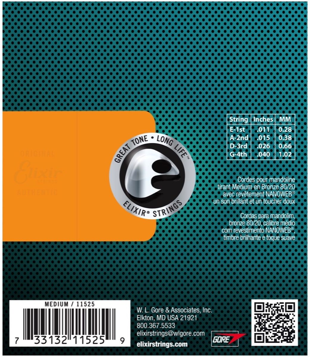 Elixir Nanoweb 80/20 Bronze Mandolin Strings, View