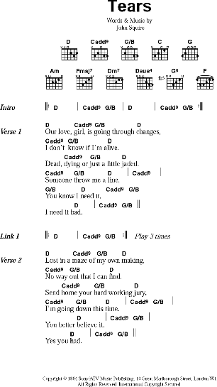 Tears for fears, Lyrics and chords for easy guitar