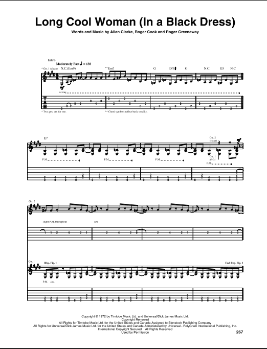 Long Cool Woman (In A Black Dress) - Guitar TAB | zZounds