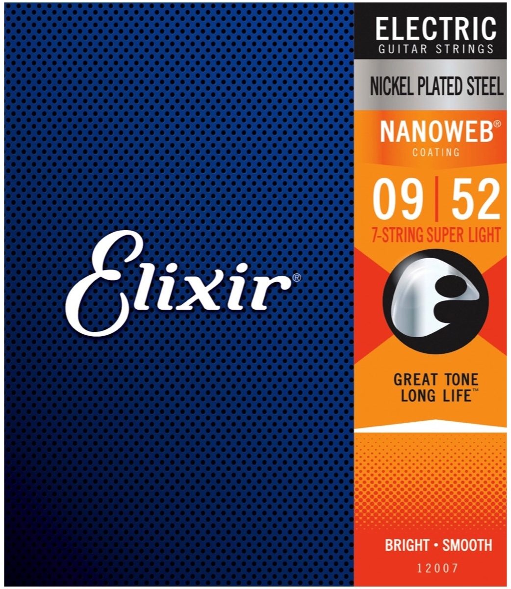 Elixir Nanoweb 7-String Electric Guitar Strings, 9-52, Super Light, Main
