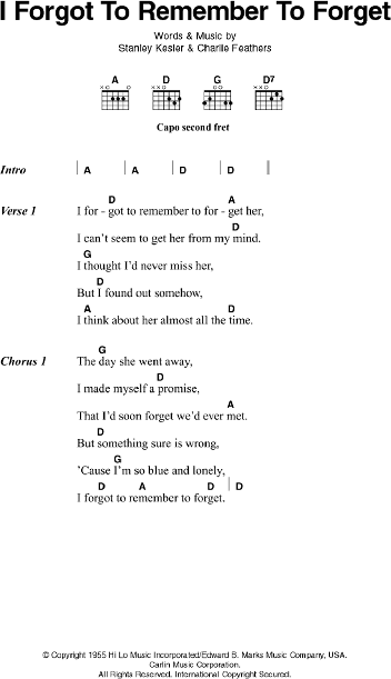 I Forgot To Remember To Forget - Guitar Chords/Lyrics