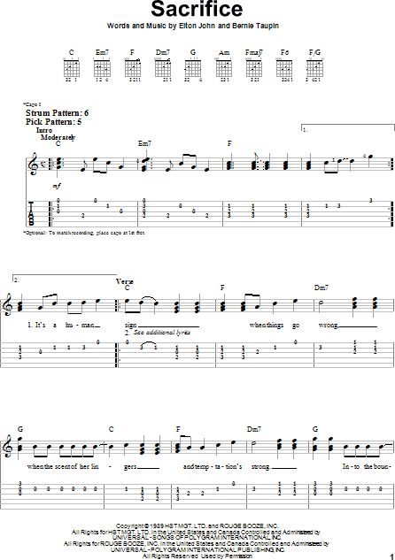 Sacrifice - Elton John - Guitar chords and tabs