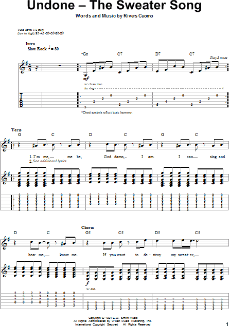 Undone - The Sweater Song sheet music for bass (tablature) (bass