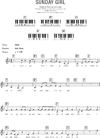 Sunday Girl - Piano Chords/Lyrics | zZounds