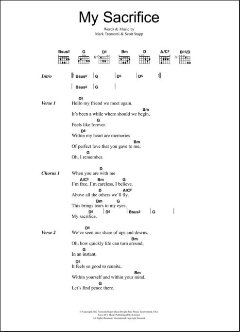 My Sacrifice - Guitar Chords/Lyrics