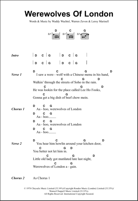 Werewolves Of London - Guitar Chords/Lyrics