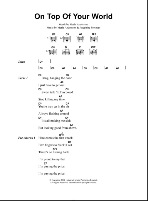 On Top Of Your World - Guitar Chords/Lyrics