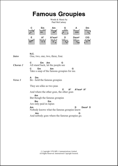 Famous Groupies - Guitar Chords/Lyrics, Main