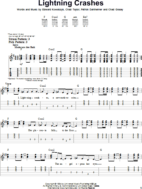 Lightning Crashes Sheet Music, Live