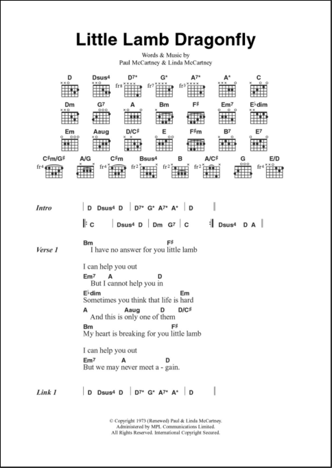 Little Lamb Dragonfly - Guitar Chords/Lyrics, Main