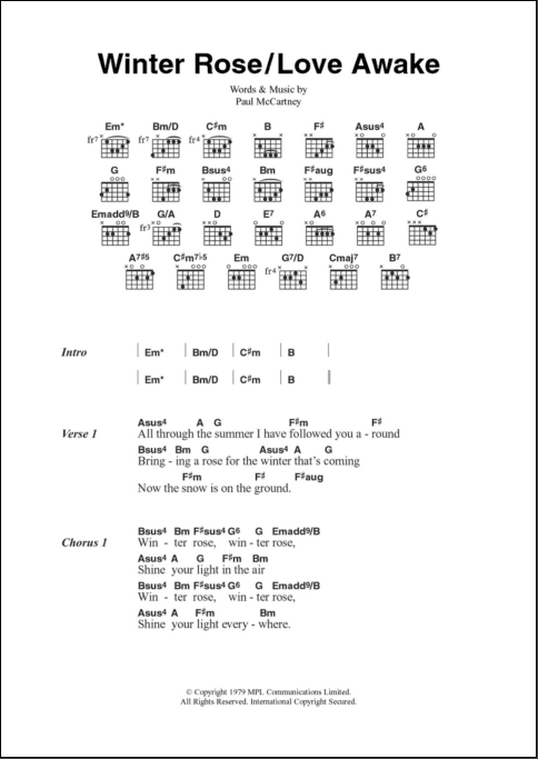 Winter Rose / Love Awake - Guitar Chords/Lyrics, Main