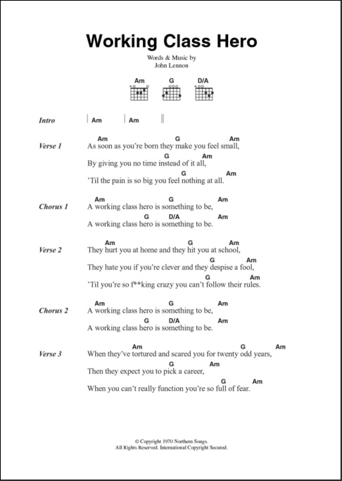 Working Class Hero - Guitar Chords/Lyrics | zZounds