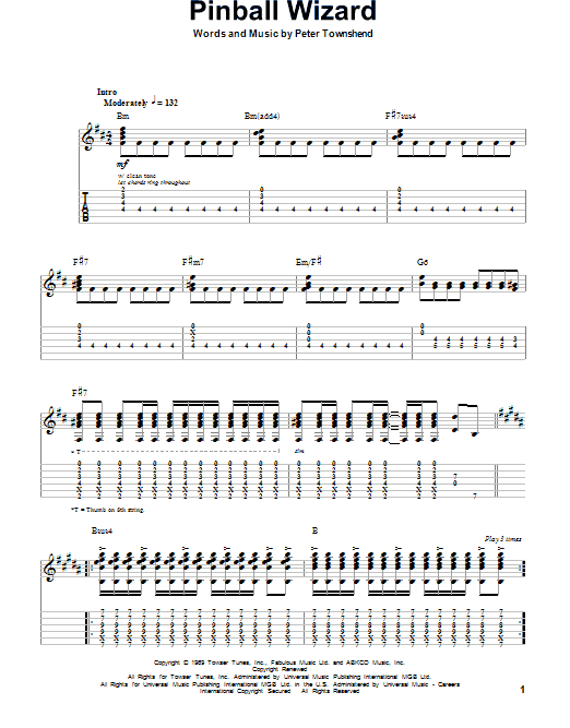 The Who 'Pinball Wizard' Sheet Music, Chords & Lyrics