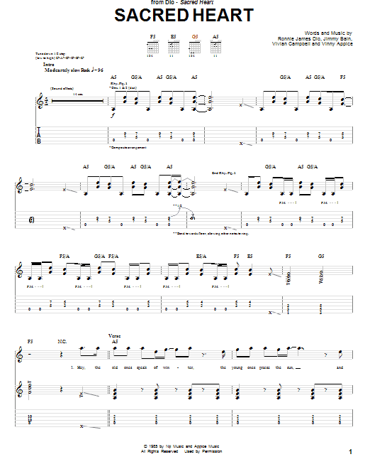 Sacred Heart - Guitar TAB, Main