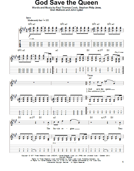 God Save The Queen - Guitar Tab Play-Along