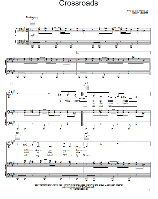 John Mayer: Cross Road Blues (Crossroads) sheet music for voice, piano or  guitar