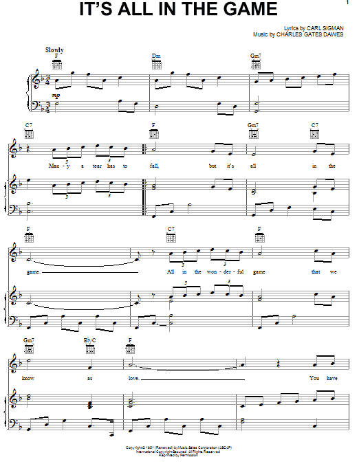 It's All In The Game - Piano/Vocal/Guitar, New, Main