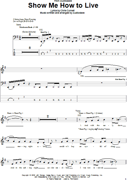Show Me How To Live - Bass Tab