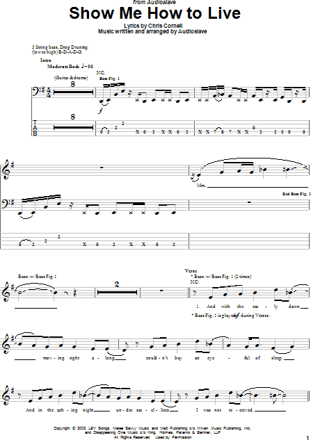 Show Me How To Live sheet music for bass (tablature) (bass guitar)