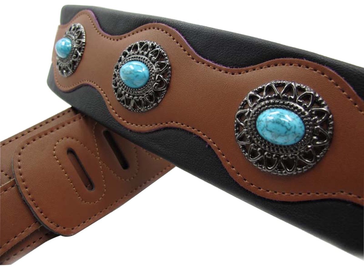 Vorson Rodeo Western Leather Guitar Strap, Brown Closeup