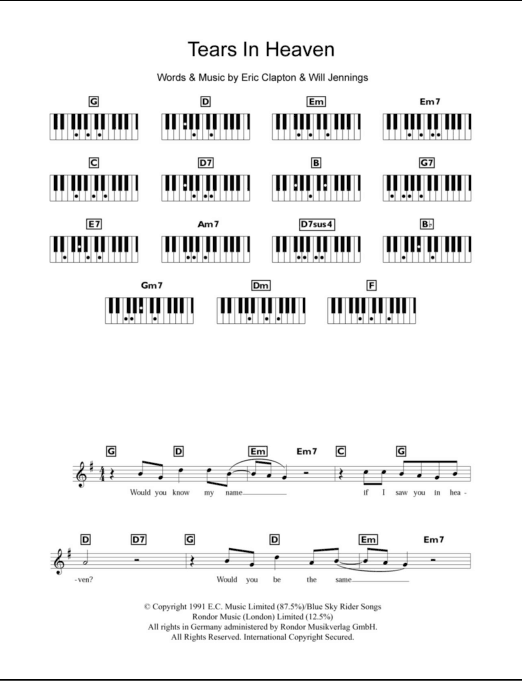 Tears In Heaven - Guitar Chords/Lyrics