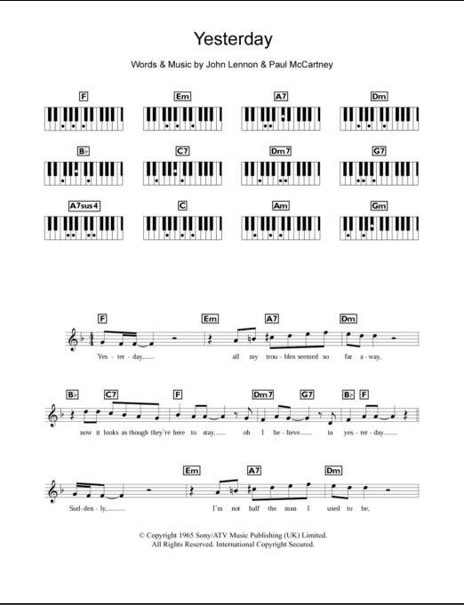 Yesterday by The Beatles Sheet Music & Lesson
