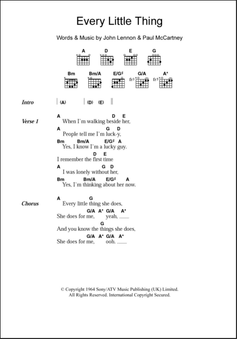 Every Little Thing Guitar Chords Lyrics ZZounds