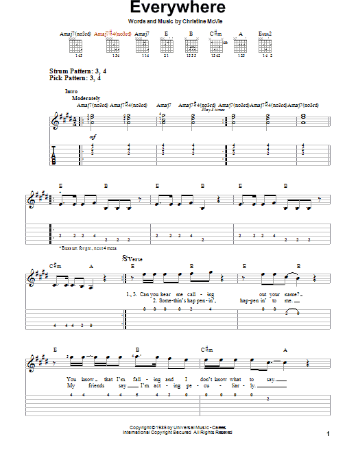 Everywhere by Fleetwood Mac  Lyrics with Guitar Chords