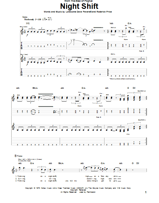 Nightshift sheet music for guitar (chords) (PDF)
