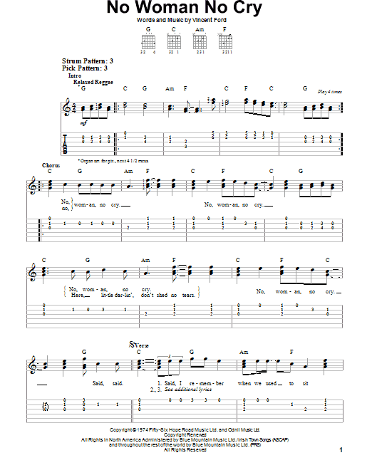 No Woman No Cry free sheet music by Bob Marley